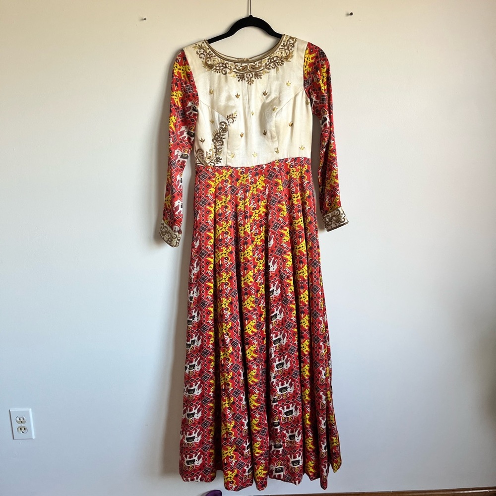 Red Long Sleeve Indian Ethnic Floor Length Evening Gown/ Anarkali